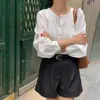 Camisa de Manga Larga con Pliegues Transparente de Botones al Frente, Estilo Retro Francés Elegante y Suave con Cuello Redondo, Nueva Colección Primavera y Otoño para Mujer