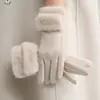 Luvas Quentes para Mulheres no Inverno, Espessadas com Lã, Fofas, à Prova de Vento, Espessadas com Lã, Adequadas para Ciclismo ao Ar Livre, Luvas Quentes com Tela Sensível ao Toque