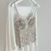 Camisola de Encaje con Escote en V Hueso de Pescado Inspirada en Líneas para Mujer, Verano Ajustada con Almohadillas en el Pecho, Espalda Hermosa, Top Versátil Estilo Puro Deseo
