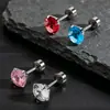 Brincos Redondos Coloridos de Zircônia com Parafuso Estilo Europeu e Americano, Tarraxas de Osso da Orelha em Aço Inoxidável, Joias para Piercing, Tarraxas de Osso da Orelha Unissex, Tarraxas Cocleares