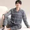 Pijama Antibacteriano 5A para Homem Primavera e Outono Espessado Algodão Puro Manga Longa Novo Estilo Outono e Inverno 2025 Ar Acolchoado de Inverno