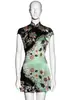 Vestido Versátil Cotidiano Estilo Nacional, Nuevo Estilo Chino Cuello Alto Estampado Ceñido a la Cintura Ajustado Vestido Cheongsam Mejorado