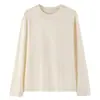Camiseta de Algodón Puro Pesado de 230g, Manga Larga Holgada, Hombros Ligeramente Caídos, Color Sólido, Cuello Redondo, Camiseta Base de Algodón, Tops para Primavera y Otoño, Camiseta