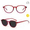 Monturas de Gafas Ovaladas Rojas Vintage Estilo Americano Ancla para Mujer, Lentes Fotocromáticas Mágicas Sin Graduación de Gama Alta para Fotos de Influencers