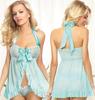 Origem transfronteiriça Europa e Estados Unidos comércio exterior pendurado no pescoço feminino multicolorido de malha sexy camisola transparente tamanho grande decote baixo pijama