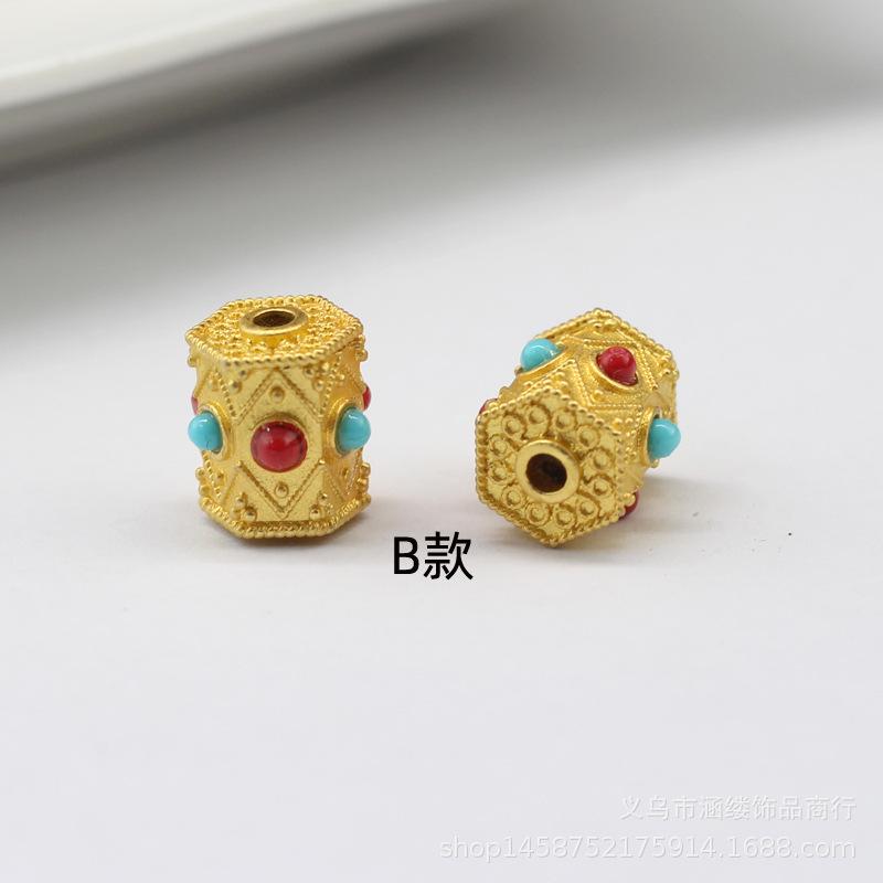 古法藏银哑金蜻蜓眼圆柱珍珠手链项链配珠点钻镂空镶嵌桶珠隔珠子