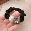 Anillo para el cabello de metal cuadrado estilo coreano con flash, diamante, perla, intestino delgado, cuerda para el cabello negra de alta calidad, moda coleta, cuerda para el cabello elegante