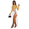 C7119 Moda Transfronteriza AliExpress Amazon Europea y Americana Sexy Calado Sexy de Manga Larga con Abertura Vestido