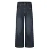 Jeans rectos de bloques de color para hombre, estilo europeo y americano, corte holgado, pierna ancha, lavados y desgastados, jeans de papá, pantalones largos