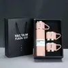 Taza de vacío de acero inoxidable simple para negocios, juego de una taza con tres tapas, regalo de vacaciones, taza con asa, taza portátil para coche