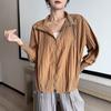 Jaqueta de Primavera e Outono Estilo Miyake para Mulheres, Cardigan Casual de Zíper de Alta Qualidade, Caimento Solto, Tamanho Grande, Jaqueta Corta-Vento para Mulheres