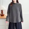Camiseta Larga de Manga Larga con Forro Polar, Estilo Coreano de Moda, Corte Entallado, Talla Grande, Cálida y Versátil para Otoño e Invierno, Top para Mujer