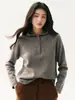 Nueva colección de otoño: Suéter de cachemira tejido, con capucha, cuello semiabierto, manga larga, color liso, tejido de manga larga, simple y casual, para mujer