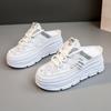 W3651 Zapatillas de Media Punta con Plataforma Elevadora para Mujer Verano 2024 Calados Zapatos Casuales con Plataforma Blancos Zapatillas de Mujer Sandalias de Mujer