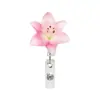 Porta-credencial acrílico retráctil giratorio de flor de orquídea, fácil de jalar, para personal médico, clip para credencial, hebilla de fácil extracción, regalo
