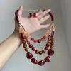 Collar de Resina con Piedra Ágata de Tres Capas y Perlas, Cadena de Clavícula Retro de Lujo Ligero de Gama Alta, Joyería Moderna y Versátil para Mujeres