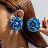 Pendientes Tridimensionales con un Toque de Lujo, Borlas de Flor de Mezclilla, Elegantes Pendientes Florales, Pendientes Florales de Lujo Ligero