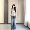 Camiseta de Manga Corta con Bordado de Lunares y Lazo Estilo High Street Americano para Mujer, Top de Verano Versión Coreana Ajustado Moderno