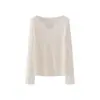 Camiseta Fina Meio Transparente de Manga Longa para Mulheres, Estilo Preguiçoso com Bordas Franzidas, Camisa Básica, Cobertura de Proteção Solar para Ar Condicionado, Primavera 2026