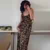 Ropa de mujer europea y americana transfronteriza 2024 verano nuevo vestido largo con tirantes decorativos laminados con estampado animal y volantes