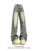 Jeans de Pierna Ancha de Diseño High Street Americano para Mujer, Pantalones Rectos Sueltos de Cintura Alta Retro para Otoño e Invierno, Adelgazantes