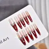 Nuevo Estilo de Año Nuevo Arte de Uñas Ojo de Gato Rojo con Parches Brillantes Hechos a Mano, Parches de Uñas Portátiles Largos y Deslumbrantes