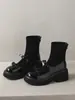 Botas altas con lazo, suela gruesa, tacón grueso, botas elásticas ajustadas, botines elegantes y versátiles nuevos para otoño/invierno 2026 para mujer