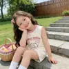 Conjunto de Chaleco de Verano para Niños Nuevo Dibujos Animados Camiseta Pantalones Cortos Conjunto de Dos Piezas Ropa de Bebé para Niñas Ropa para Niños Pequeños y Medianos