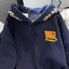 Sudadera con capucha de forro polar y bordado de letras de estilo americano moderno y divertido, resistente, para otoño e invierno, de manga larga, corte holgado, para pareja