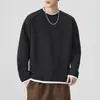 Camiseta de peso pesado de dos piezas falsas de 300 g para hombre, manga larga, estilo primavera y otoño, americana, suelta, con capucha de cuello redondo, marca de moda, capa base, moderna