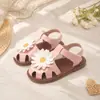 Sandálias de Cabeça com Margaridas Pequenas para Meninas Solado Macio Antiderrapante Velcro Flor Estilo Princesa Retro Calçados Infantis para Meninas
