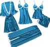 Pijama Sexy de Cinco Piezas Europeo y Americano para Mujer Verano Manga Media Bata de Vestir Nupcial Tallas Grandes Ropa de Casa Camisón Bata Venta al por Mayor