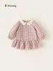 Roupas Infantis Bangxuan Outono Novos Estilos Vestido de Boneca Meninas Bebê Saia Xadrez Saia Infantil Vestidos de Manga Longa para Meninas