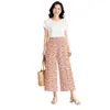 Pantalones Casuales de Pierna Ancha con Pliegues Florales de Seda de Hielo, Protección Solar, Repelente de Mosquitos, Pantalones Frescos, Cintura Elástica, Pantalones de Ocio para el Hogar, Venta al por Mayor