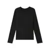 Primavera y Otoño Nuevo Producto Delgado Lana Tencel Suave Ceroso Cuello Redondo Camiseta Base Ajustada Manga Larga Camiseta Top de Mujer