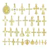 Série de pingentes de cruz microincrustados em cobre galvanizado 18K, acessórios de joias religiosas, múltiplas opções disponíveis