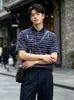 Camisa polo de color bloque a rayas con bordado de letras y cuello camisero para hombre, nuevo estilo de verano, top casual suelto maduro, moderno para mujer