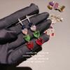 Aretes Gema Gota de Agua Granate Pintura al Óleo Diseñador Chapado Oro 18K Púrpura Uva Zircón Amor Aretes Collar