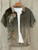 Moda de Verano Tallas Grandes Ropa Juvenil para Hombre Camisa de Manga Corta Cárdigan de Lino Solapa Gato Divertido Estampado de Pintura a Tinta