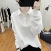 Blusa de Veludo Alemão Plus Size com Gola Polo, Solta, Emagrecedora, Manga Longa para Mulheres, Nova Moda Coreana Outono e Inverno 2025, Camisa Básica