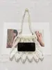 Bolsa de Mão da Moda Nova Bolsa de Balde com Pérolas de Verão Bolsa Transversal com Contas em Formato de Leque de Nicho Feminina Porta-Moedas Feminino