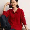Camisa de punto para mujer con cuello polo de cachemira, color liso, un bolsillo, botones, corte holgado, casual, para ir al trabajo, nueva de primavera