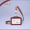 Porta-Cartões de Couro Bovino Cuidadosamente Selecionado, Porta-Crachá de Couro Genuíno, Permissão de Trabalho, Cordão para Crachá de Funcionário, Crachá Escolar de Estudante, Cartão de Refeição