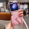 Para Capa de Celular Samsung ZFlip6 Bolsa de Cartão com Padrão Lichia Zflip5 Cordão Transversal Cartão Zflip4 Capa Protetora