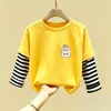 2026 Novo Meninos Crianças Grandes Estilo Primavera e Outono Camada Base Meninos Bebê Manga Longa Camiseta Algodão Puro Outono Top Infantil Tendência T