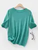 Camiseta gola redonda, modelagem solta, barra dobrada, pronta para usar, manga curta, casual, versátil, top de tricô, estilo fino, veludo de verão feminino