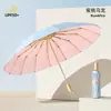 Paraguas grande plegable de 16 varillas para mujer, resistente al viento, doble uso para sol y lluvia, protección UV, ligero