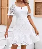 Novo modelo transfronteiriço, mais vendido no AliExpress e na Amazon, vestido elegante com renda solúvel em água vazada sexy para o dia a dia