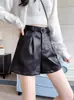 Estilo Coreano Nuevos Shorts de Cuero de Color Puro para Mujer Adelgazantes de Cintura Alta Pierna Ancha Versátiles Botas Otoño Invierno 2026 Pantalones Casuales de Pierna Ancha para Niñas y Niños