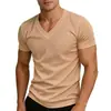 Camiseta Casual para Hombre Amazon Lujo Ligero Color Sólido Cuello en V Manga Corta Top Exportación Europea y Americana Camiseta Transpirable